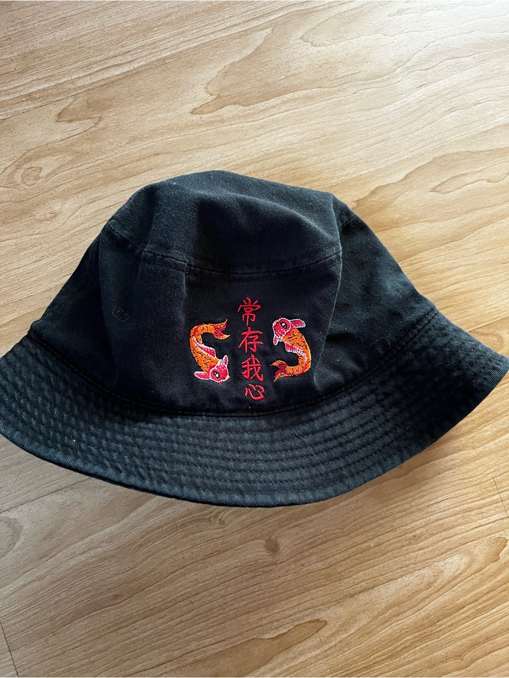 Alt emo Anime empyre Bucket Hat with Koi Embroidery